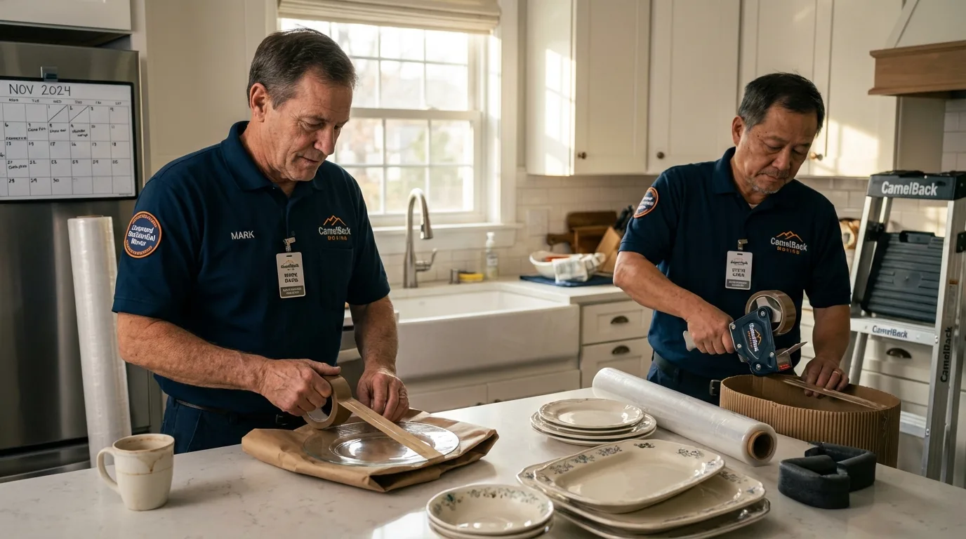 Professional crew packing kitchen dishware in Saguache, CO